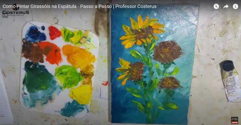 como pintar girassóis com espátula