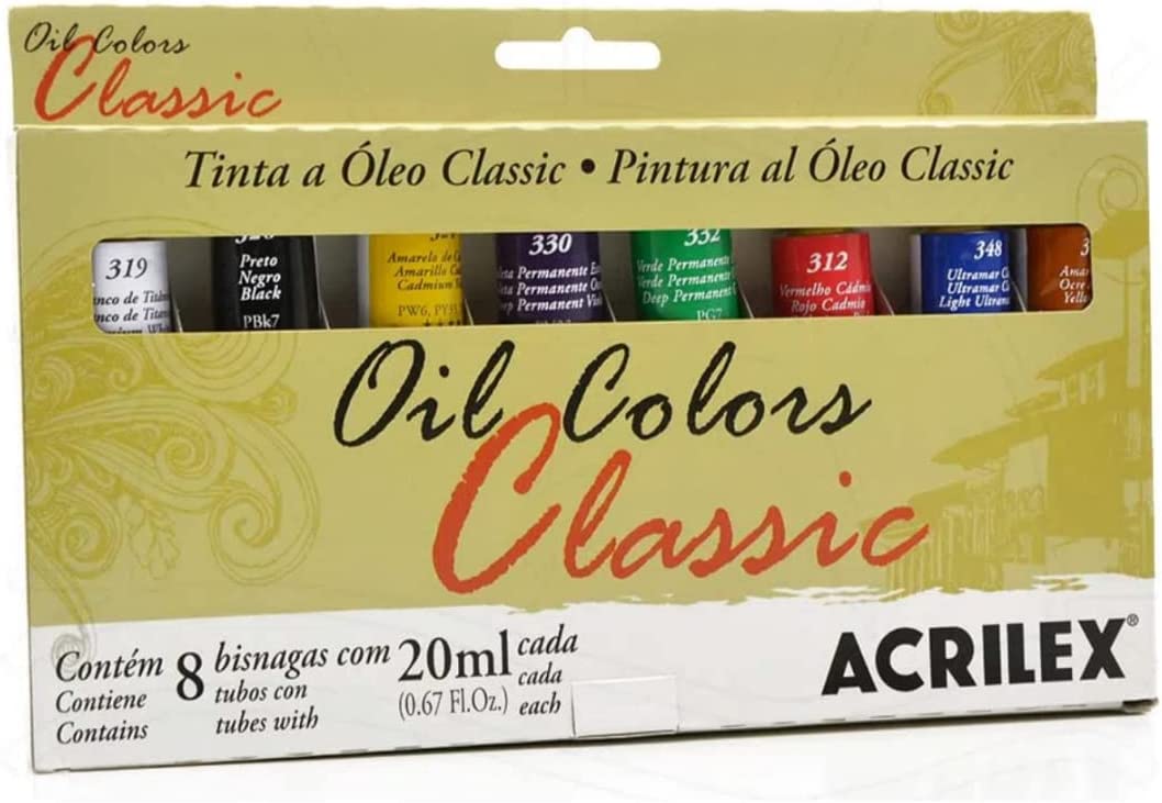 Estojo Tinta Óleo Classic Colors Acrilex com 8 Bisnagas